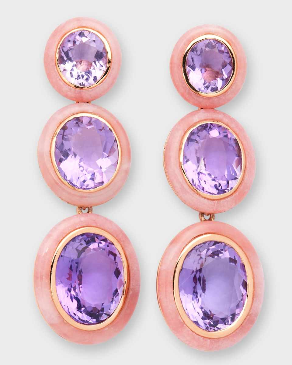 Melange 3-Tier Oval Earrings in 18k Rose Gold with Amethyst & Opal